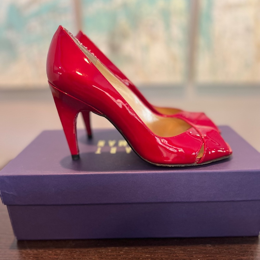 Stuart Weitzman Ruby Red Patent Leather Heels